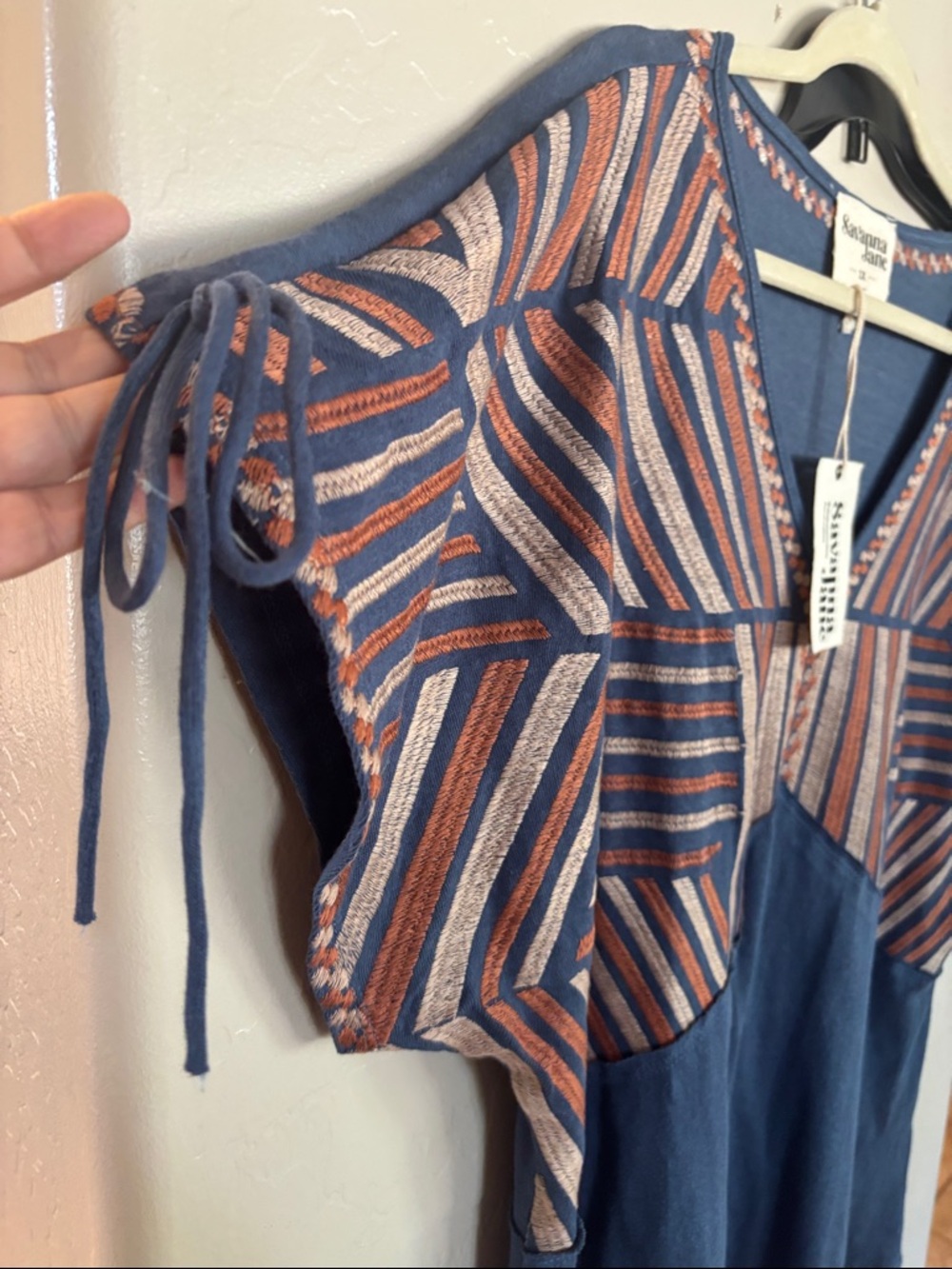 Savanna Jane Blue and Rust Striped V‑Neck Boho Top - Picture 2 of 8